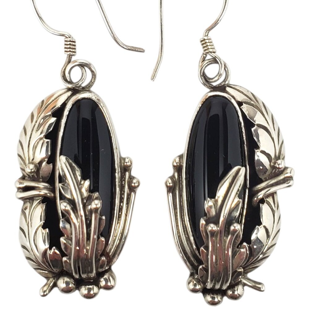 Nakai Sterling Silver Native American Onyx Earrings #22465